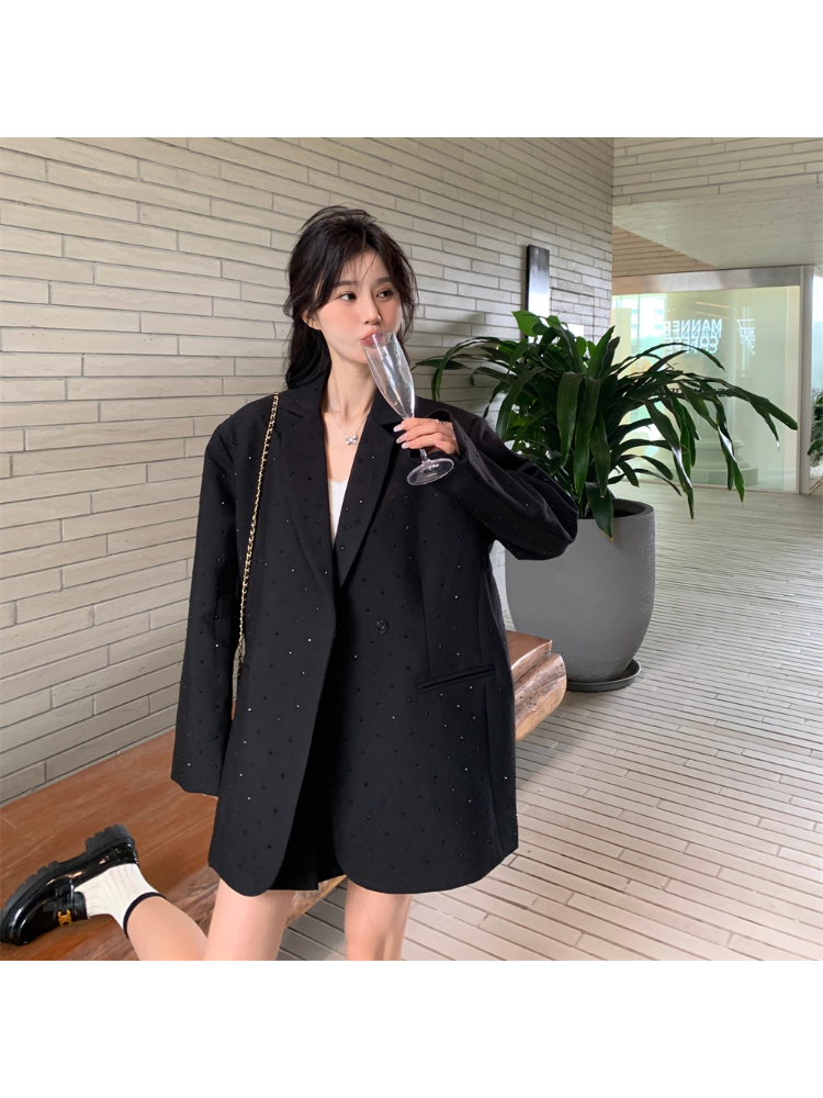 小众设计感西装外套女2025秋季新款韩版黑色宽松爆款亮闪休闲西服