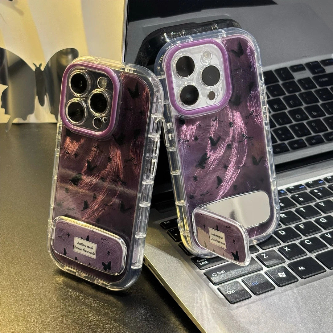 晕染蝴蝶镜子支架适用苹果15/16promax手机壳vivo华为oppo小米14