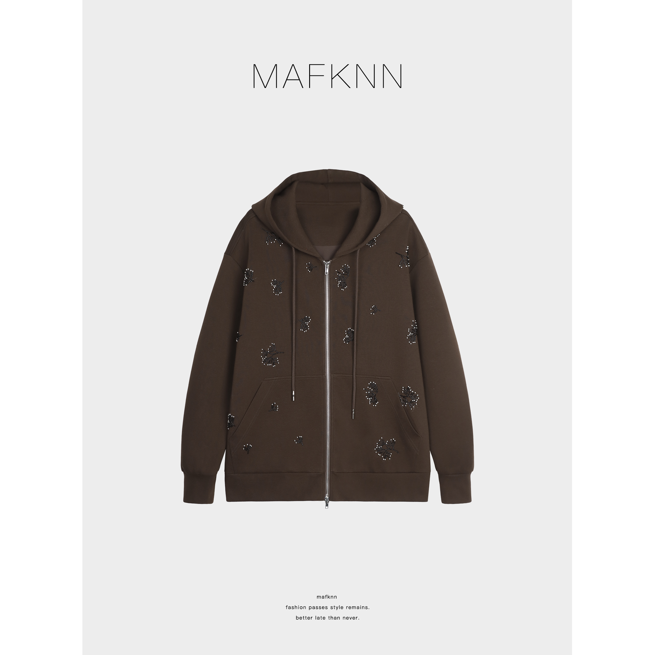 MAFKNN/玛肯时尚休闲简约纯色百搭拉链带帽卫衣外套MK12939