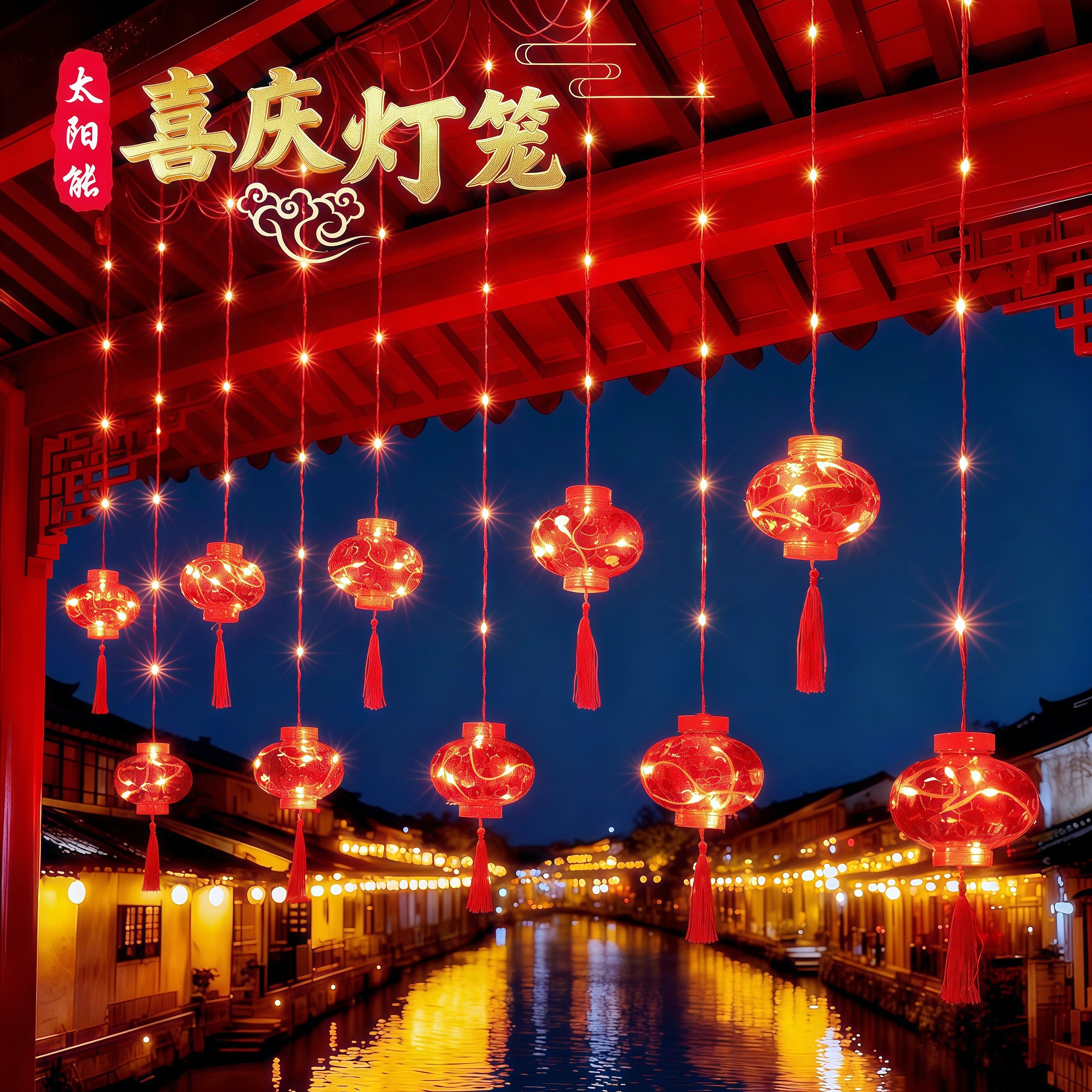 太阳能LED小红灯笼春节装饰灯串彩灯喜庆户外防水挂饰庭院氛围灯