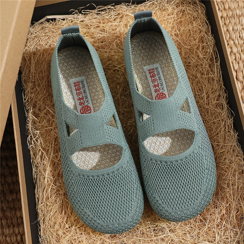 老北京布鞋女春季新款飞织网面豆豆鞋软底防滑单鞋休闲舒适妈妈鞋