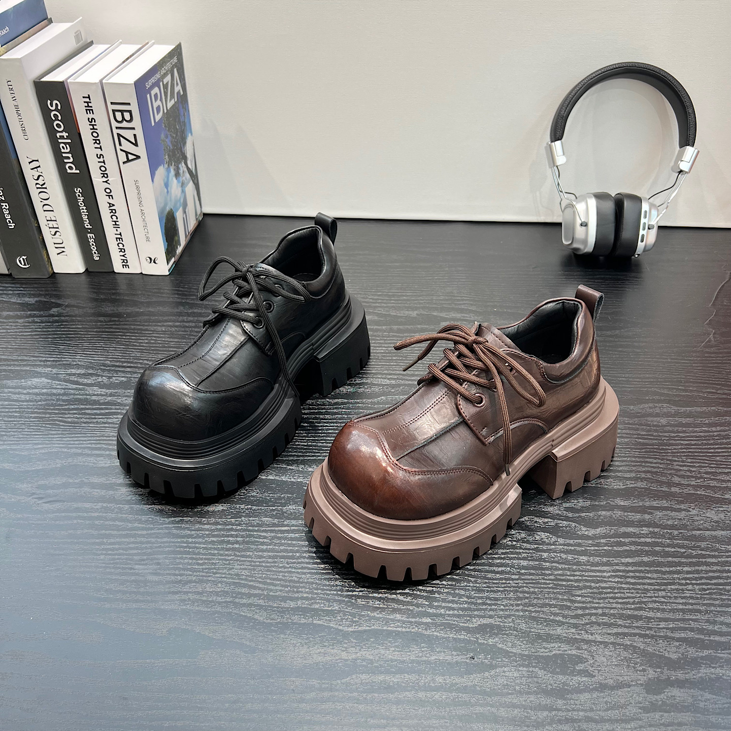 欧货2025秋冬新款时尚百搭厚底系带大头鞋小皮鞋女英伦乐福鞋单鞋