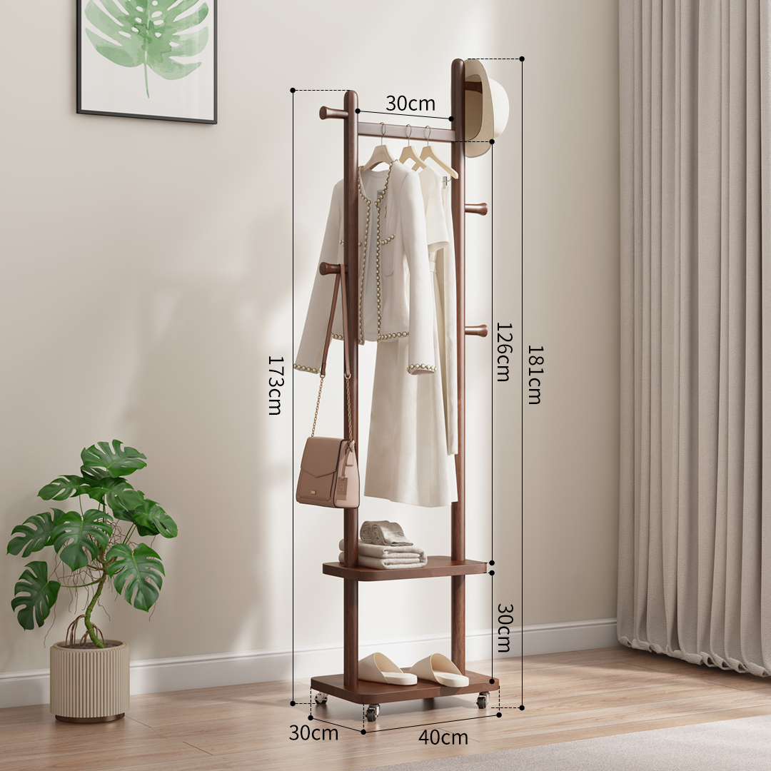 庭许实木衣架子落地式衣帽架卧室挂衣架酒店客厅晾衣架高档置物架