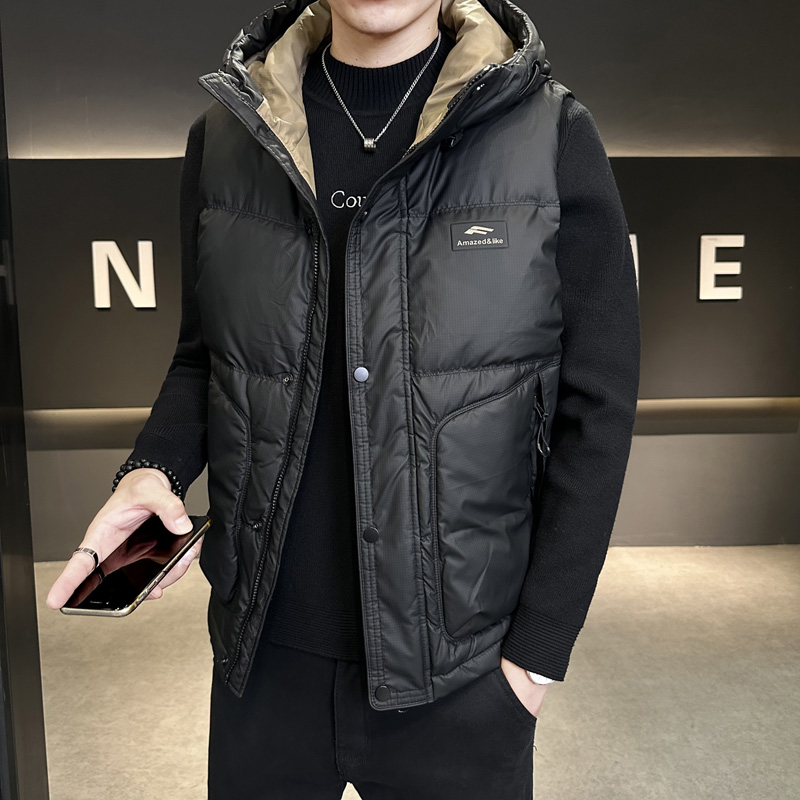 秋冬连帽厚款冬季短款羽绒马甲男休闲日系面包服保暖外套马夹背心