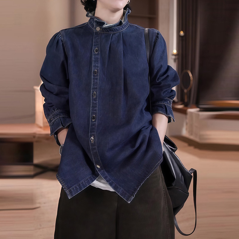 法系休闲荷叶边设计感立领外套秋冬新款美式复古潮流上衣女