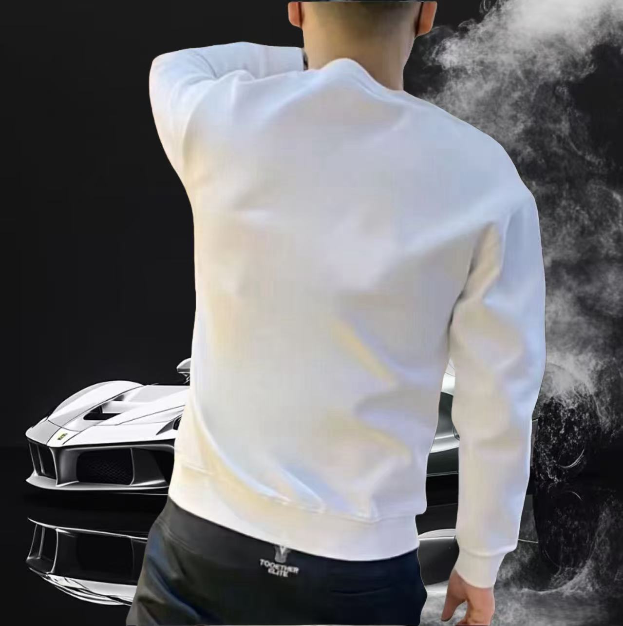 2024秋季新款时尚潮流运动休闲男士百搭印花卫衣修身弹力圆领