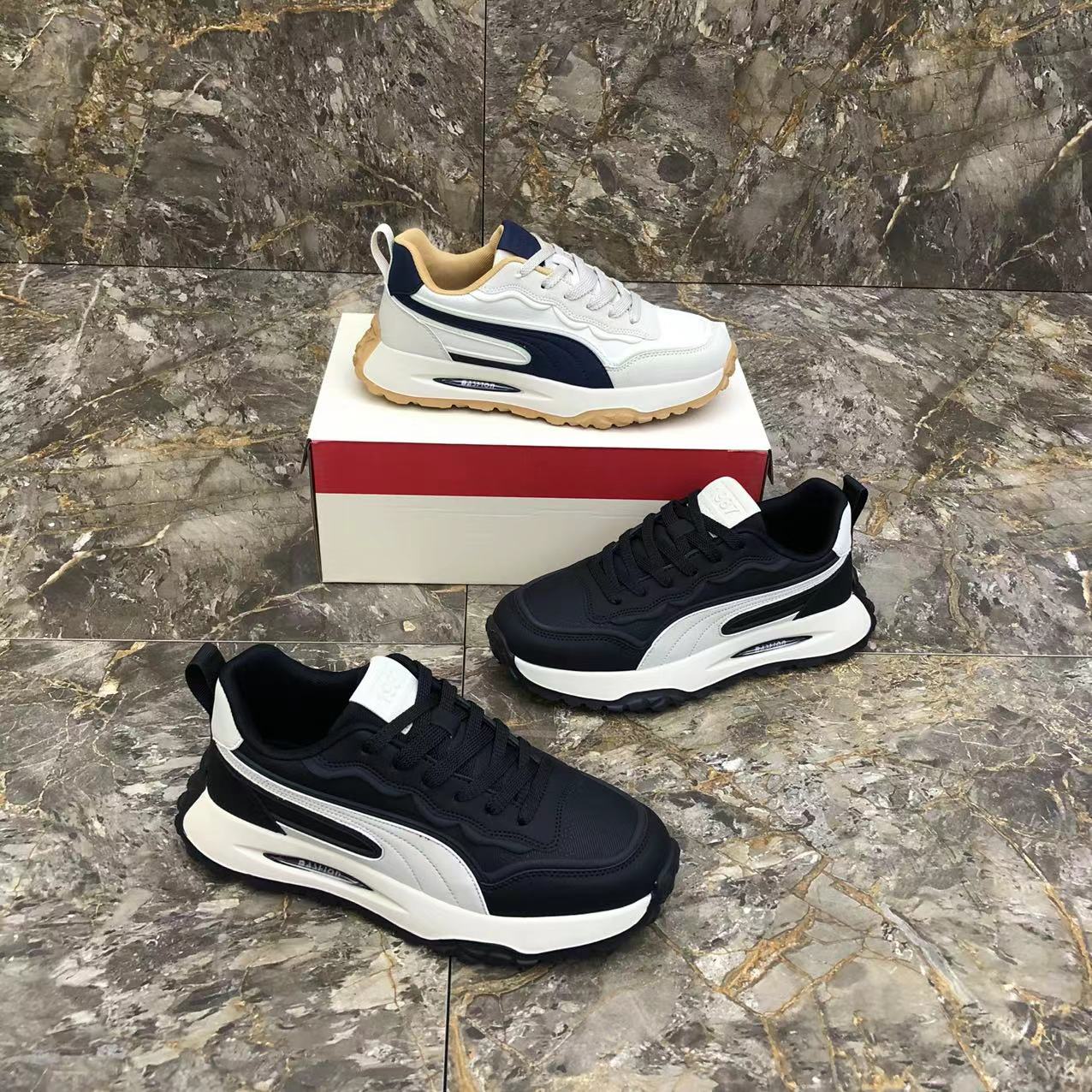 早秋皮面款百搭男鞋舒适透气厚底轻质时尚韩式潮流