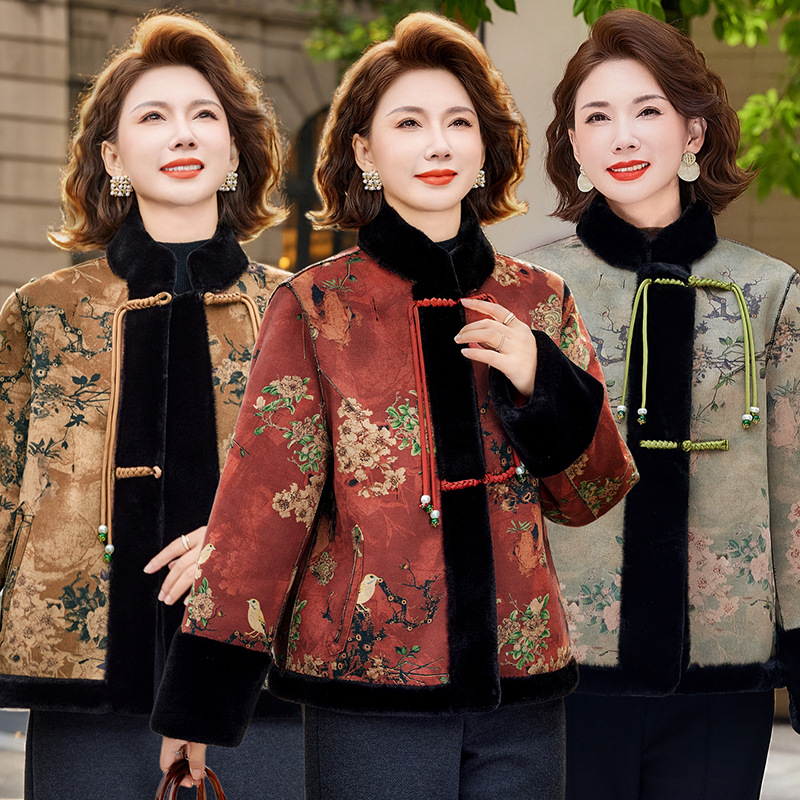 洋气百搭中老年气质女装宽松型双面穿秋冬外套加绒加厚妈妈装外套