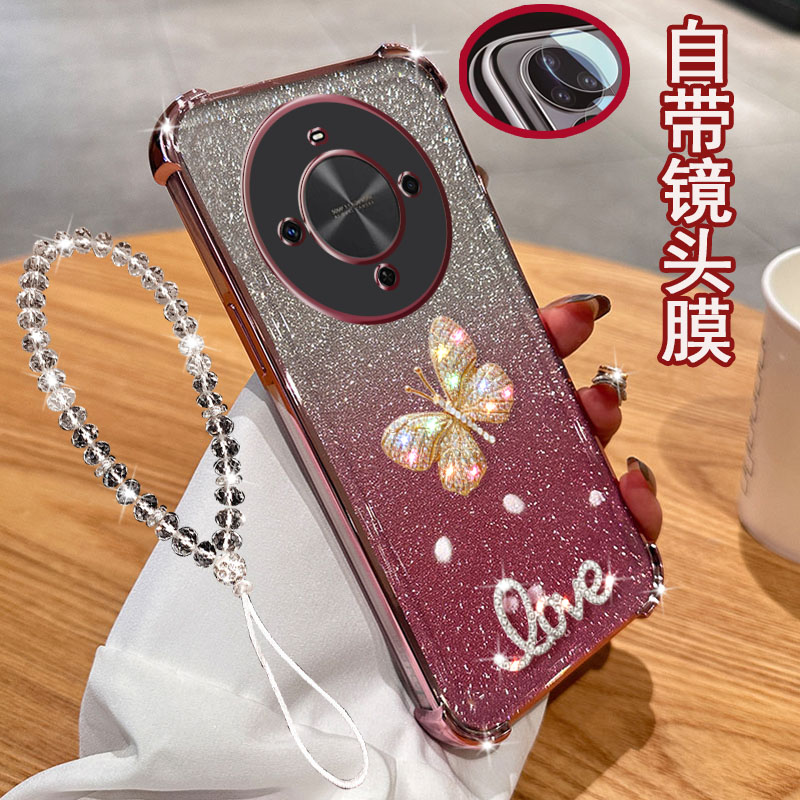 Hi畅享70plus手机壳5G一体镜头全包边镶钻蝴蝶四角气囊防摔套女款