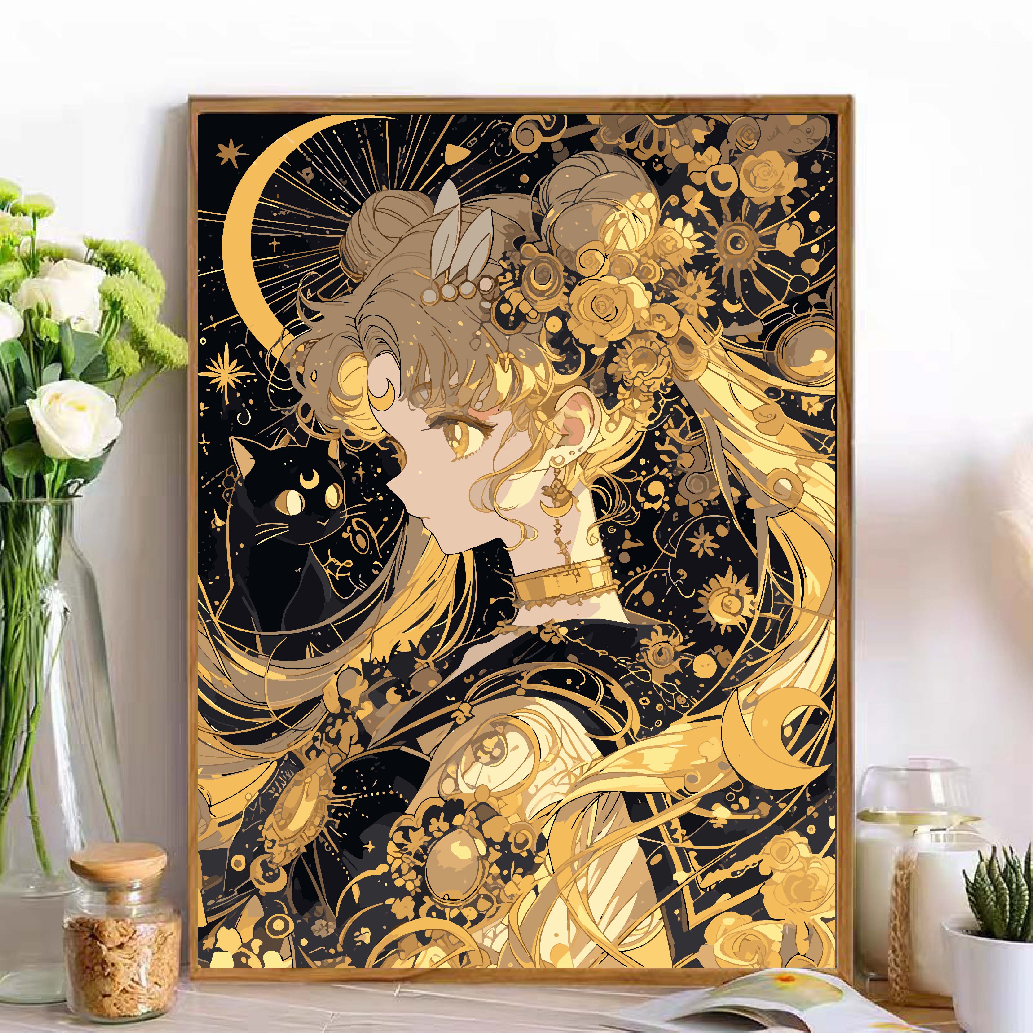 美少女战士水冰月数字油画diy手工填色解压卧室装饰油彩画