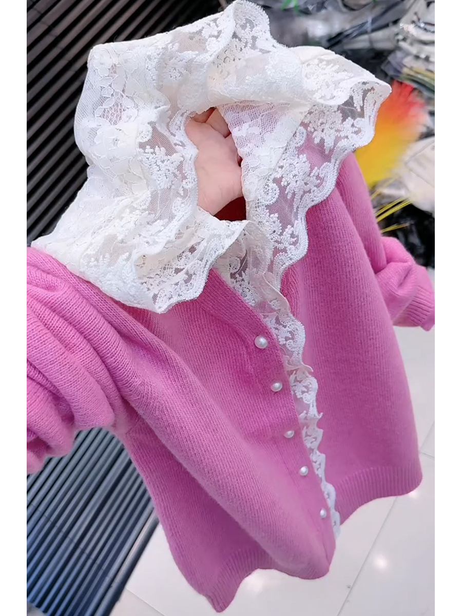 法式温柔风粉色拼接连帽针织开衫女秋季2025新款软糯毛衣外套上衣