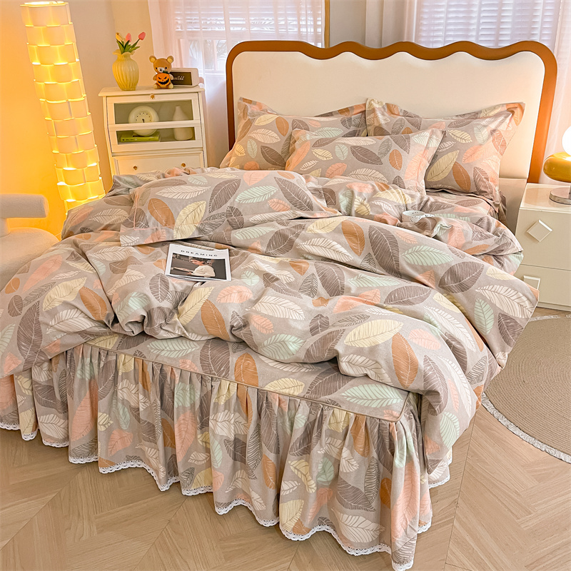 秋冬新款公主风全棉磨毛床裙四件套被套纯棉床单床上用品床罩