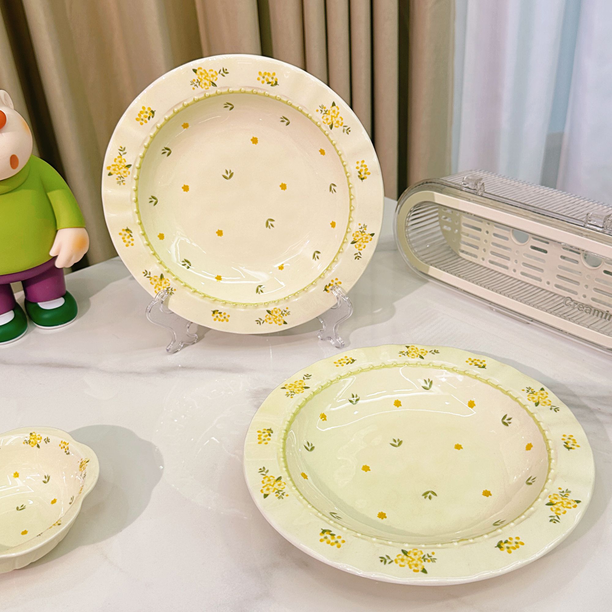 【8.5英寸草帽盘】奶油琉璃花釉下彩陶瓷网红牛排盘早餐盘家用餐具