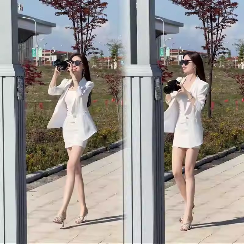 欧货爆款气质套装女2025夏季新款防晒西装外套吊带裙两件套