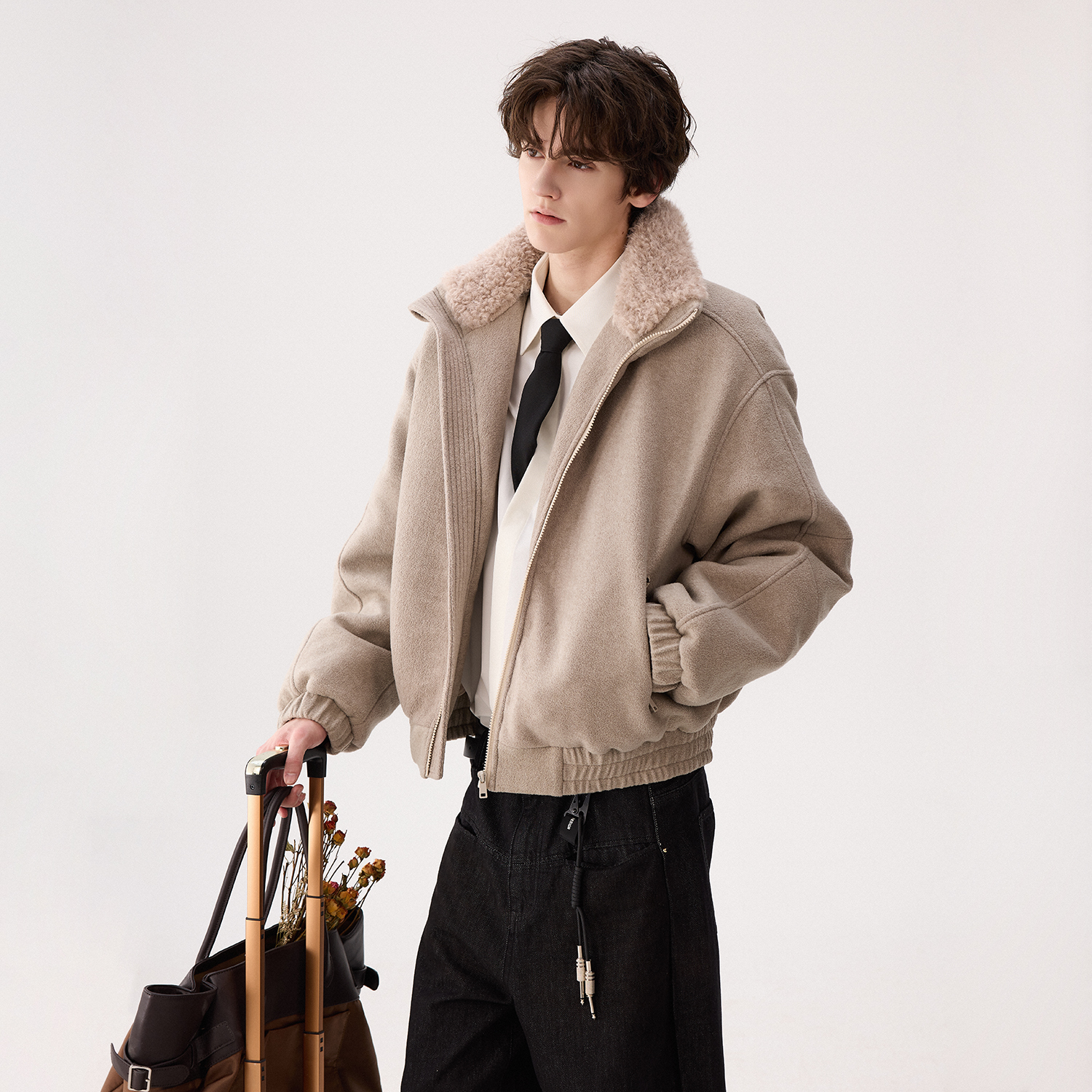 CHICERRO西西里男装加厚毛领呢料外套羽绒服休闲宽松秋冬加绒百搭