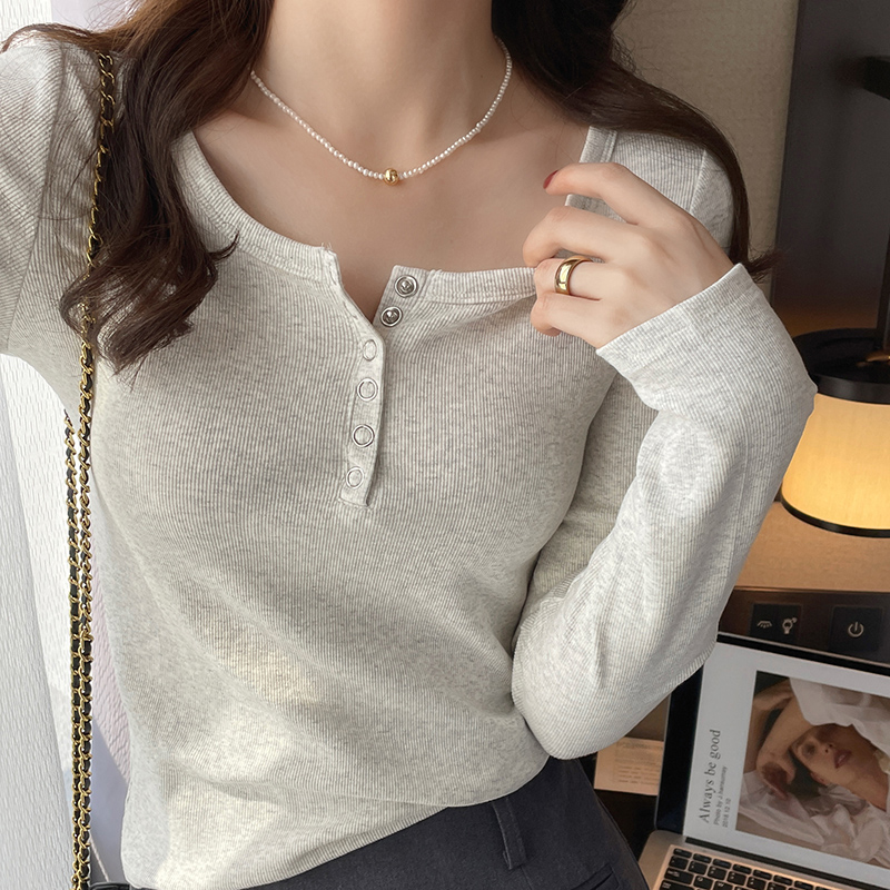 早秋打底衫女内搭2025新款螺纹紧身显瘦上衣修身白色低领长袖t恤