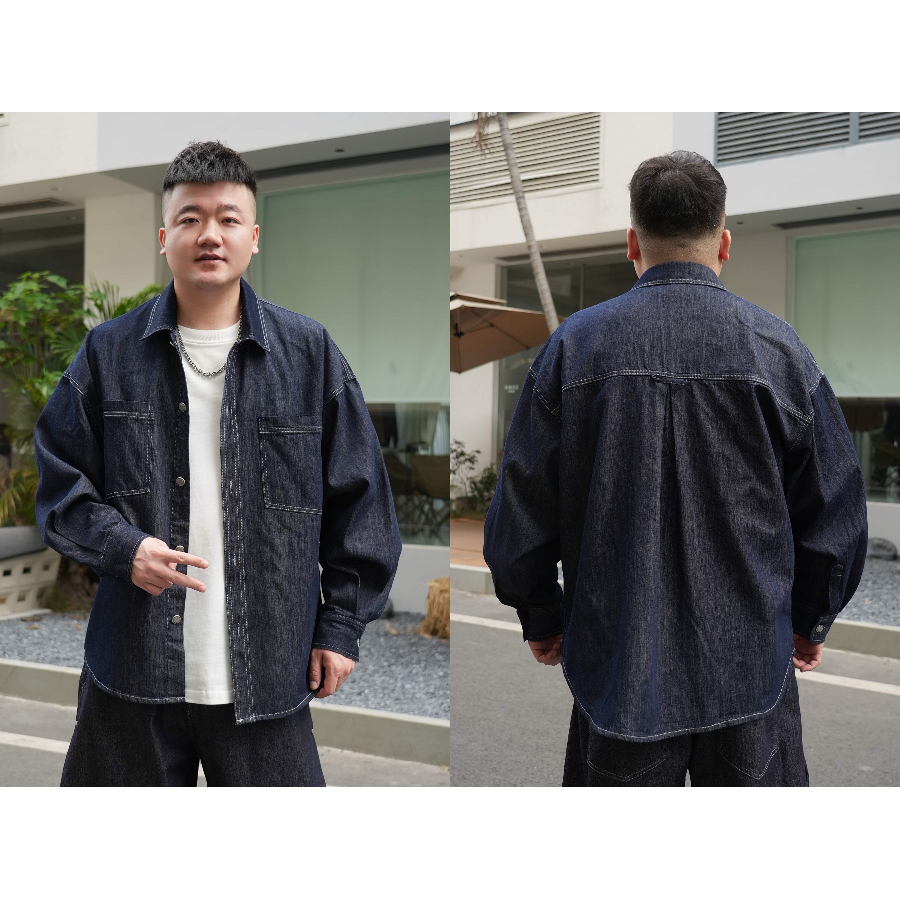 春款潮流工装洗水牛仔衬衫翻领087