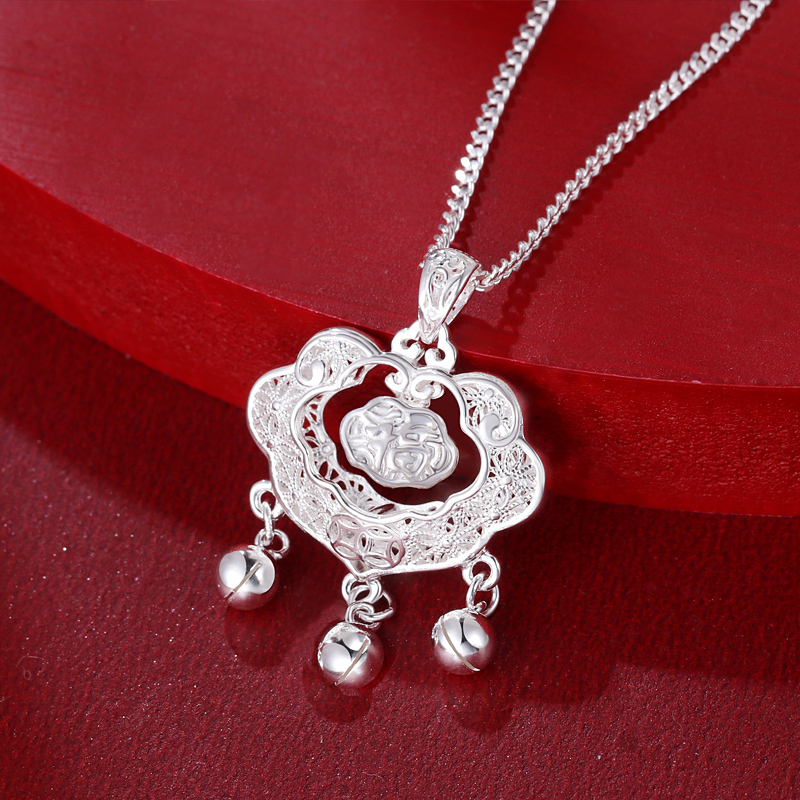 坠链均足银 花丝镂空锁包足银999古风福字长命锁宝宝银锁平安锁