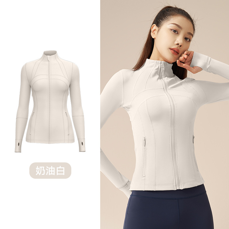 2025高弹锦纶拼接瑜伽外套春秋速干修身显瘦长款裸感运动女上衣