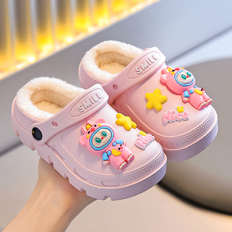 拉布布儿童棉拖鞋女童冬季防水防滑室内居家加绒保暖男孩亲子棉鞋