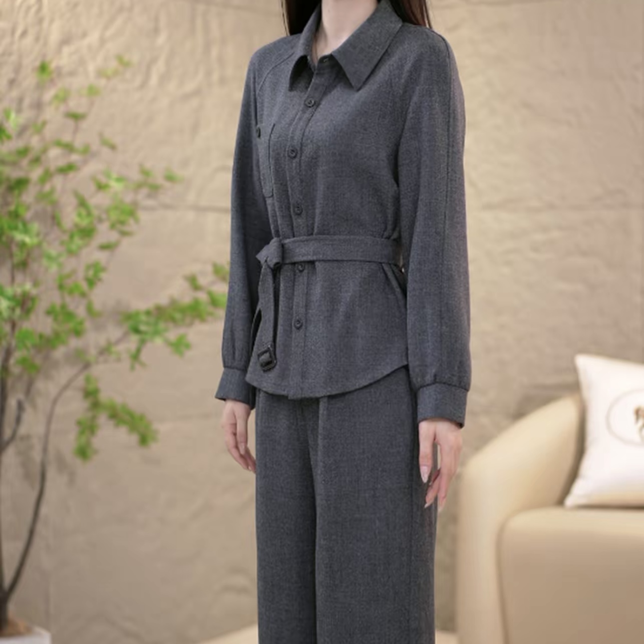 2025优雅百搭气质POLO领修身显瘦纯色套装两件套M-4XL