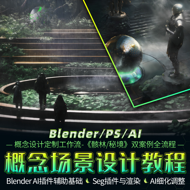 Blender教程PS/AI概念设计工作流骸林秘境双案例全流程视频课程
