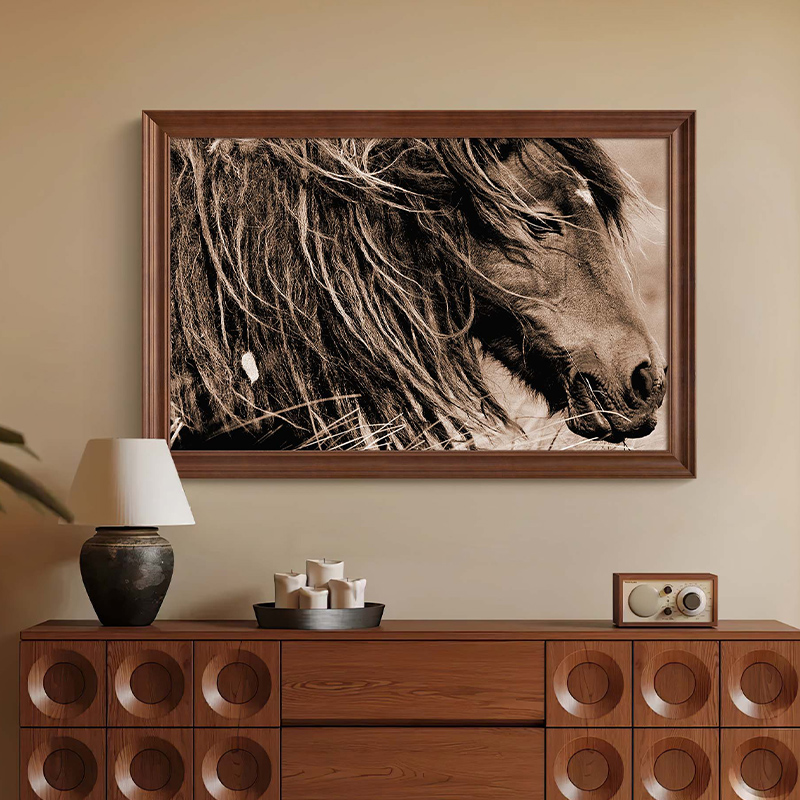 骏马》法式复古中古风客厅装饰画意式现代餐厅玄关斗柜高级感挂画