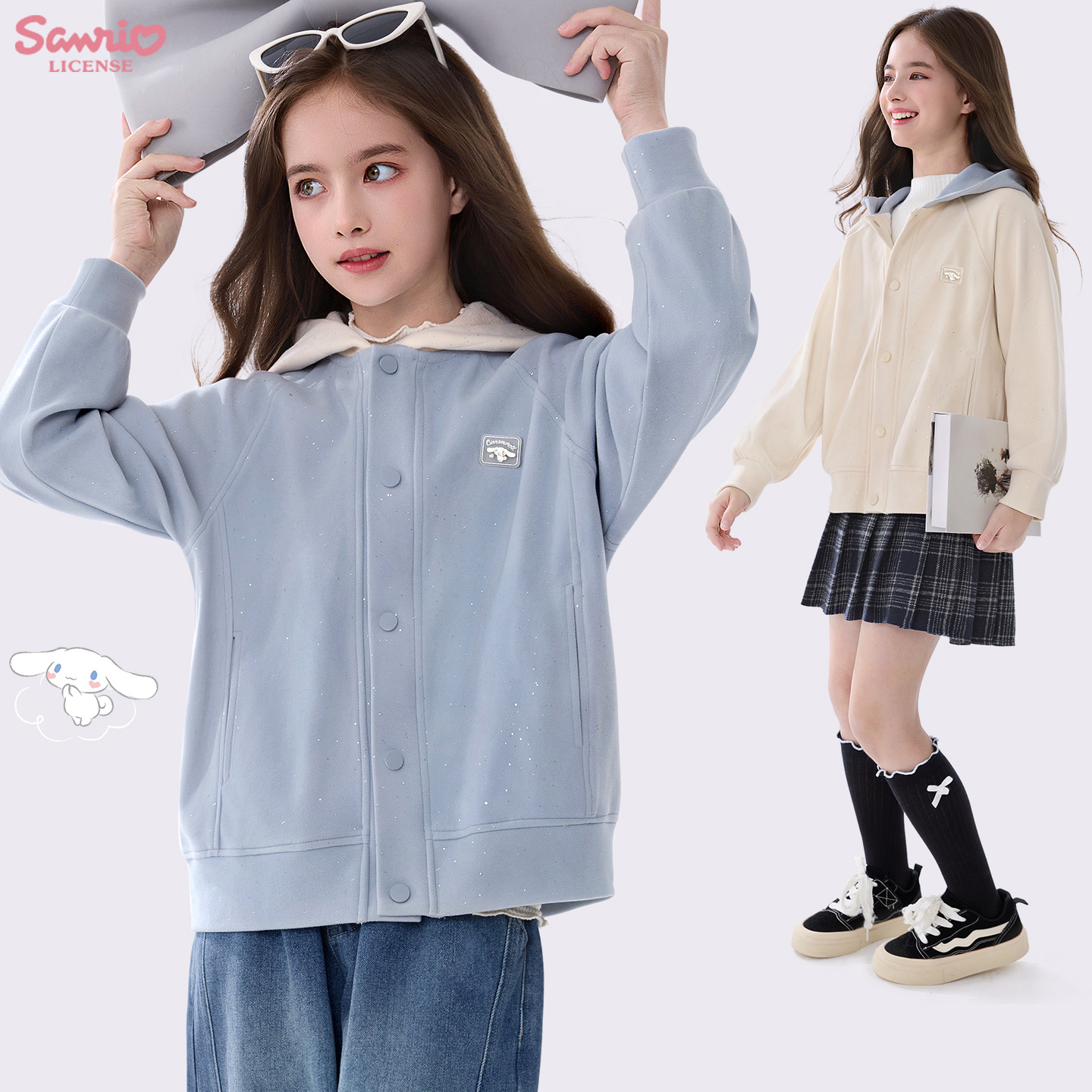 女童外套薄绒秋冬2025新款儿童洋气连帽上衣大童休闲外出服童装