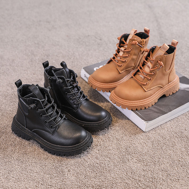 2025童鞋冬款儿童马丁靴真皮加绒时尚保暖男童雪地靴女孩棉鞋子