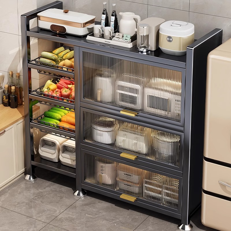 优勤厨房置物架多功能落地多层收纳架橱柜果蔬菜篮子微波炉储物柜
