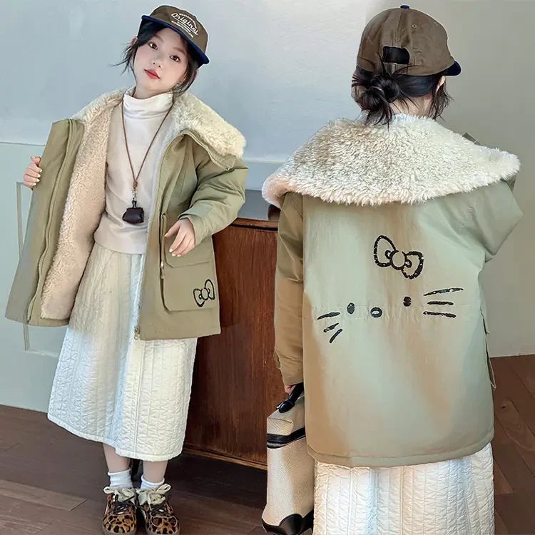 女童大翻领服外套洋气冬季2025新款中大童网红加厚加绒棉服