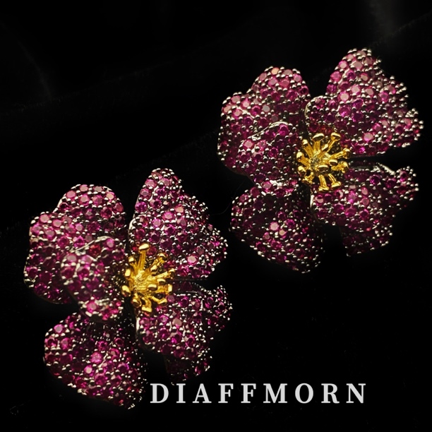 铜合金合成锆石耳饰 DFM《紫韵2》 重工高级定制枚紫花朵耳钉