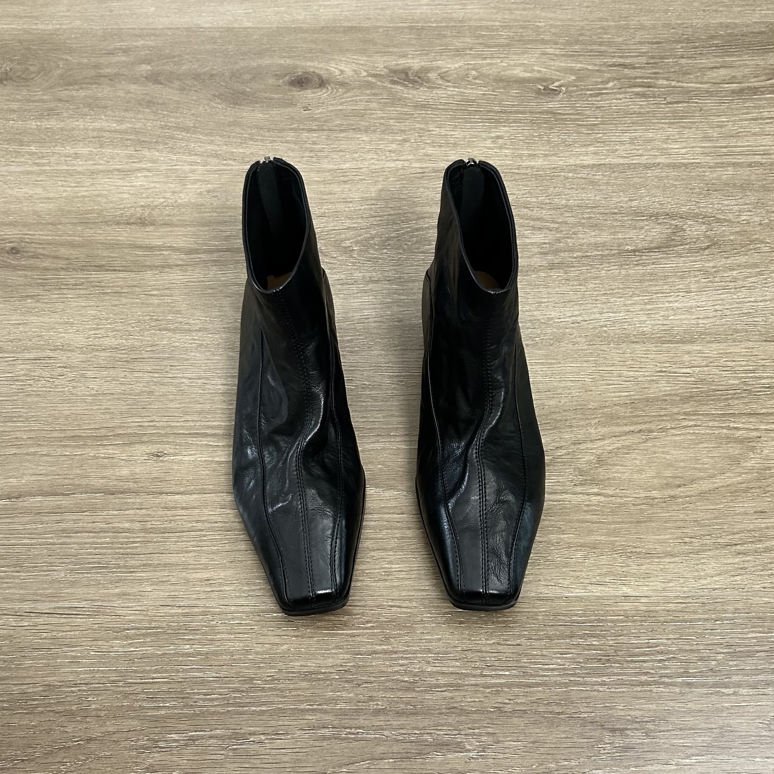 Dannyfrey复古手抓纹头层水洗羊皮方头短筒靴小众极简风切尔西靴