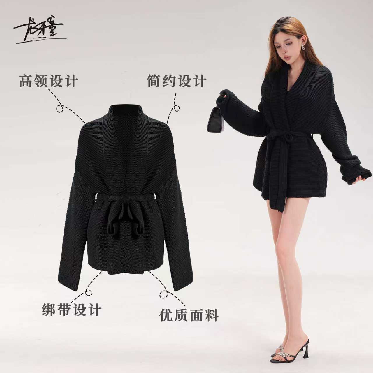 龙怼怼推荐【韩女必备毛衣开衫】性感灰色慵懒针织毛衣长袖宽松秋冬