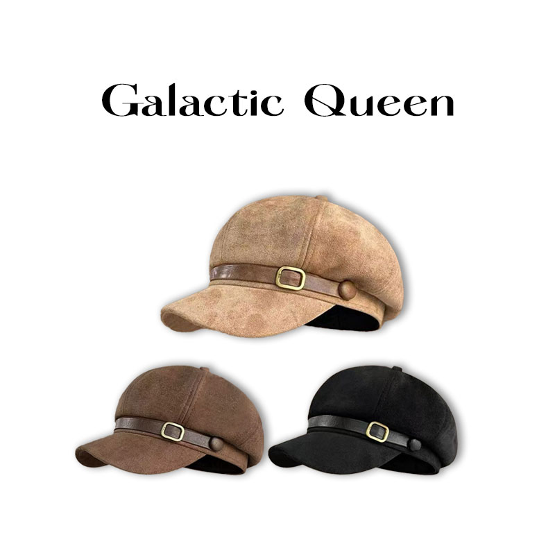 Galactic Queen麂皮绒皮带扣八角帽英伦风复古百搭报童帽贝雷帽