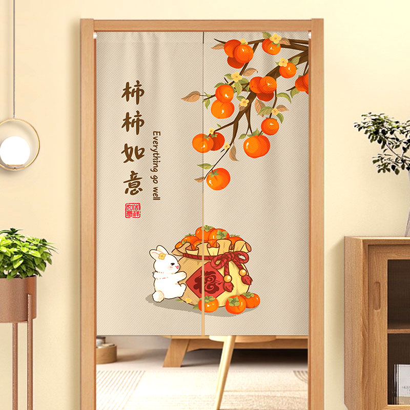 中式家用遮挡门帘卧室卫生间隐私隔断帘厨房防油烟布帘免打孔半帘