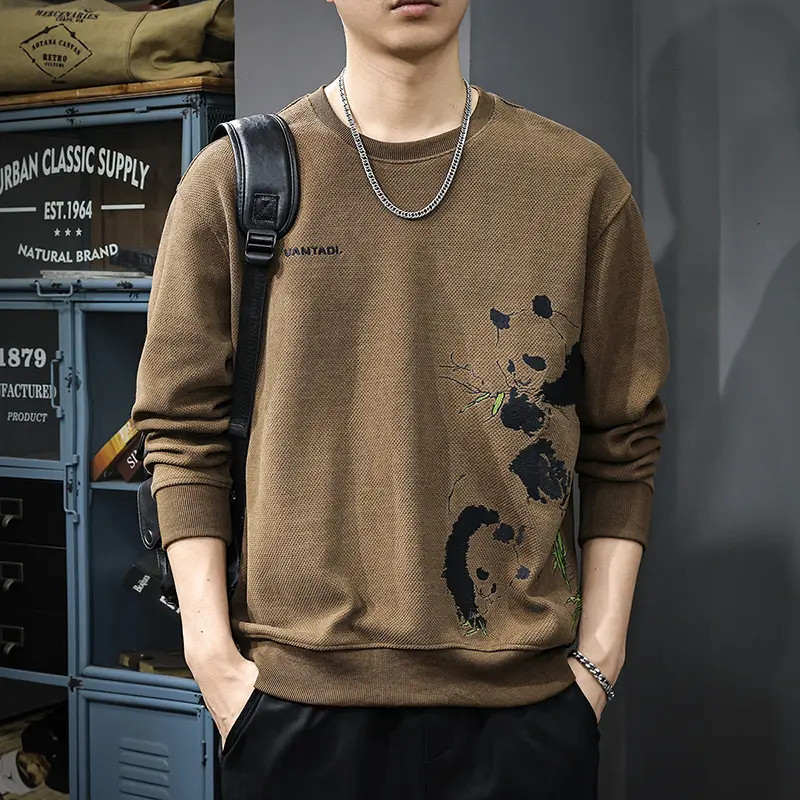 400g重磅欧棉绒国风刺绣圆领卫衣男秋季新款长袖宽松