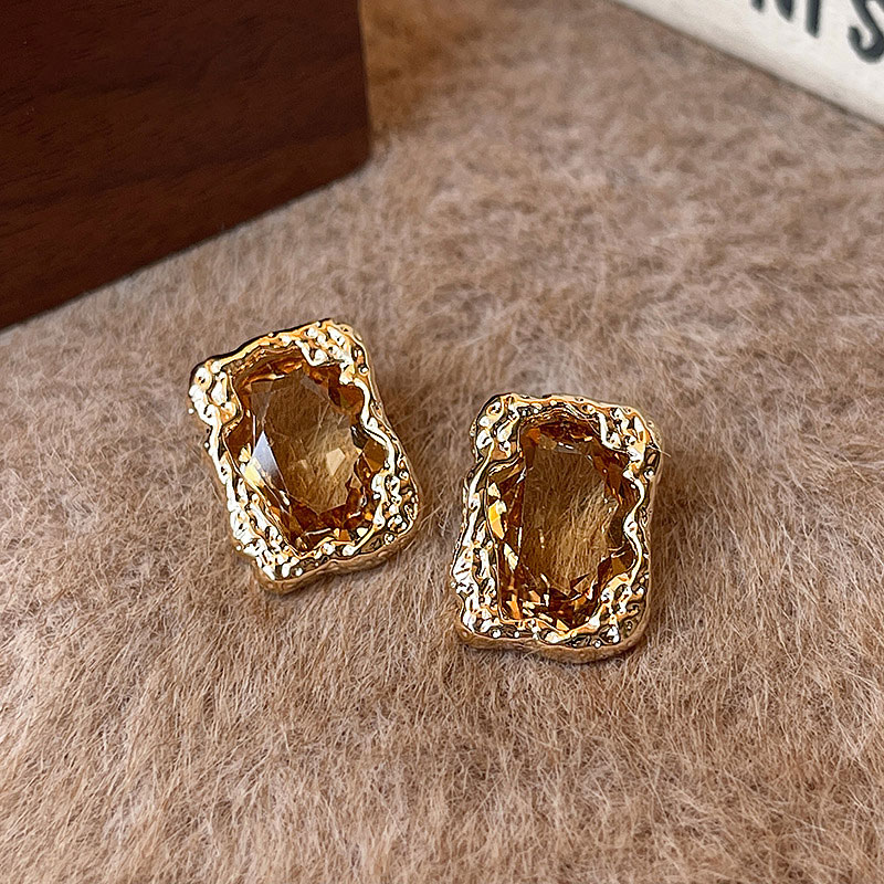 925银合成锆石耳饰 咖色美拉德高级耳钉秋冬法式气质小众复古精致