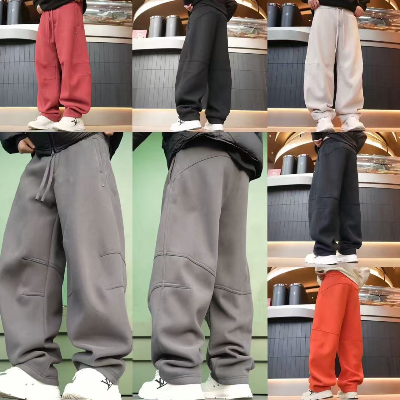 冬季奥粒绒保暖重磅刺绣运动休闲宽松直筒阔腿拖地裤