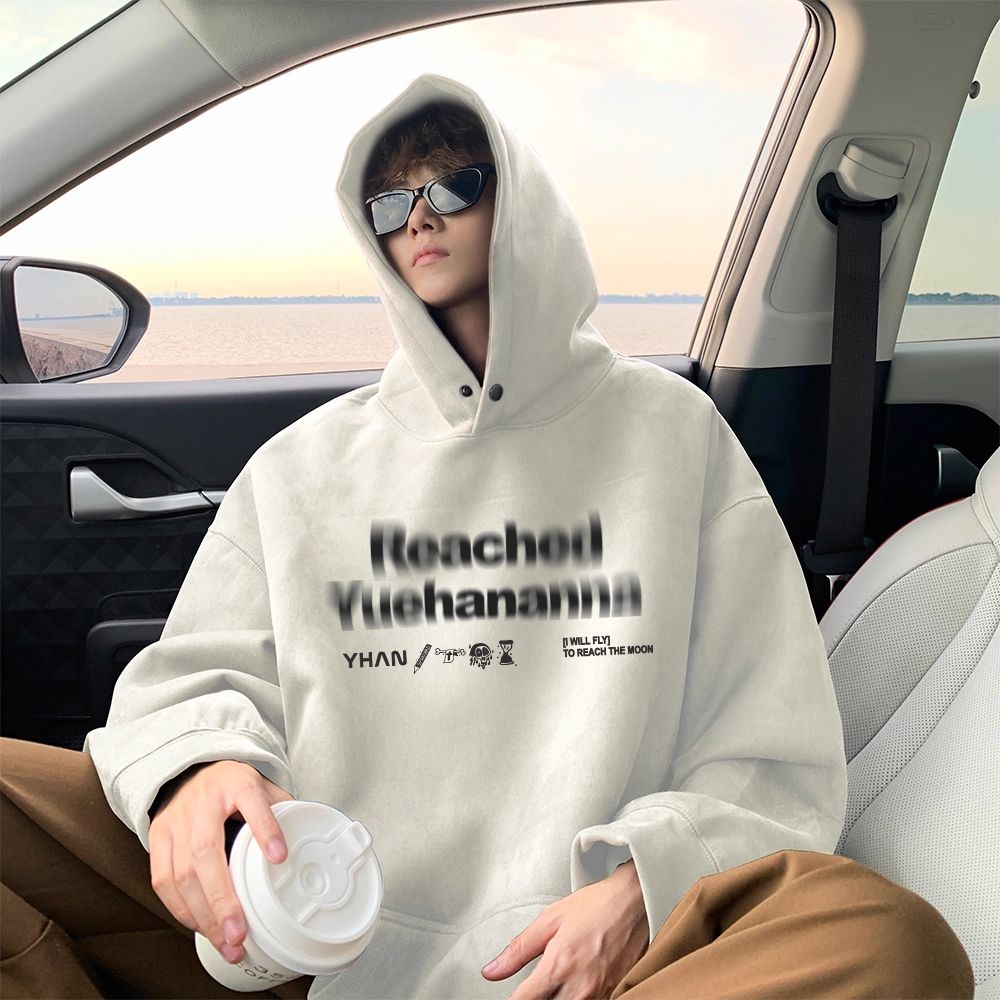 FAVMARTHA麂皮绒连帽卫衣男春秋2025新款宽松休闲潮牌潮流时尚百