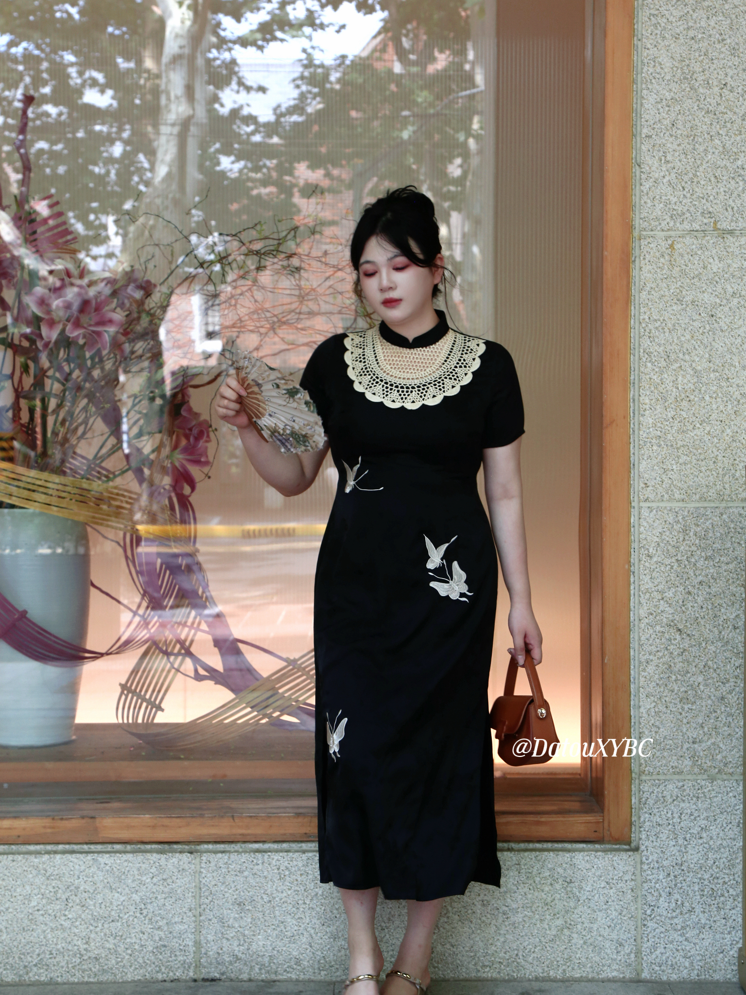 哒头.Studio【墨蝶恋】微胖大码气质少女设计感显瘦改良旗袍连衣裙