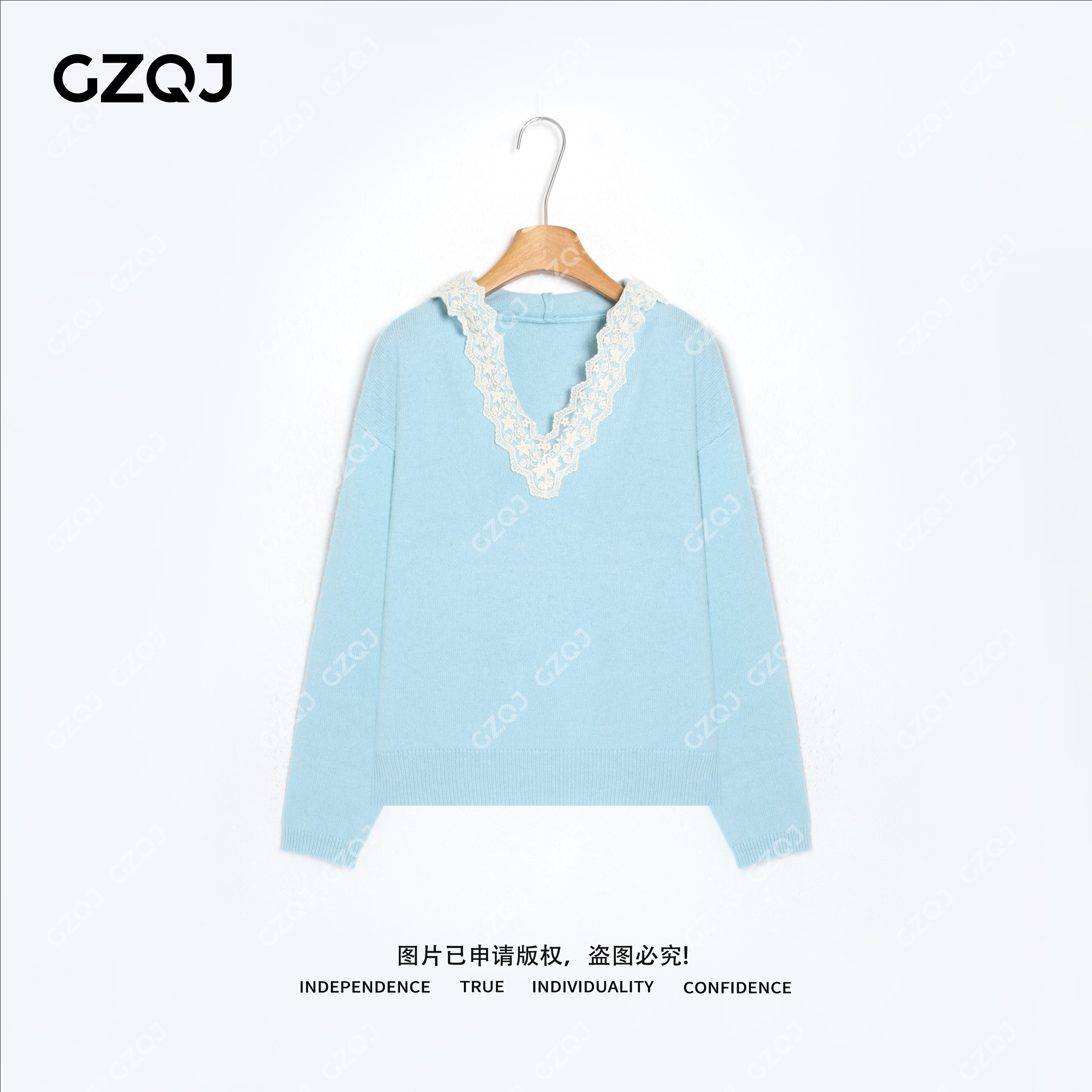 老琴私服【浪漫告白】羊驼毛兔毛绵羊毛连帽蕾丝拼接毛衣女冬 32567