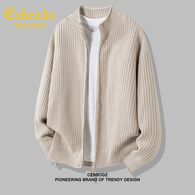 法国Cebrodz拉链开衫毛衣外套男款秋冬新款重磅外穿针织衫上衣