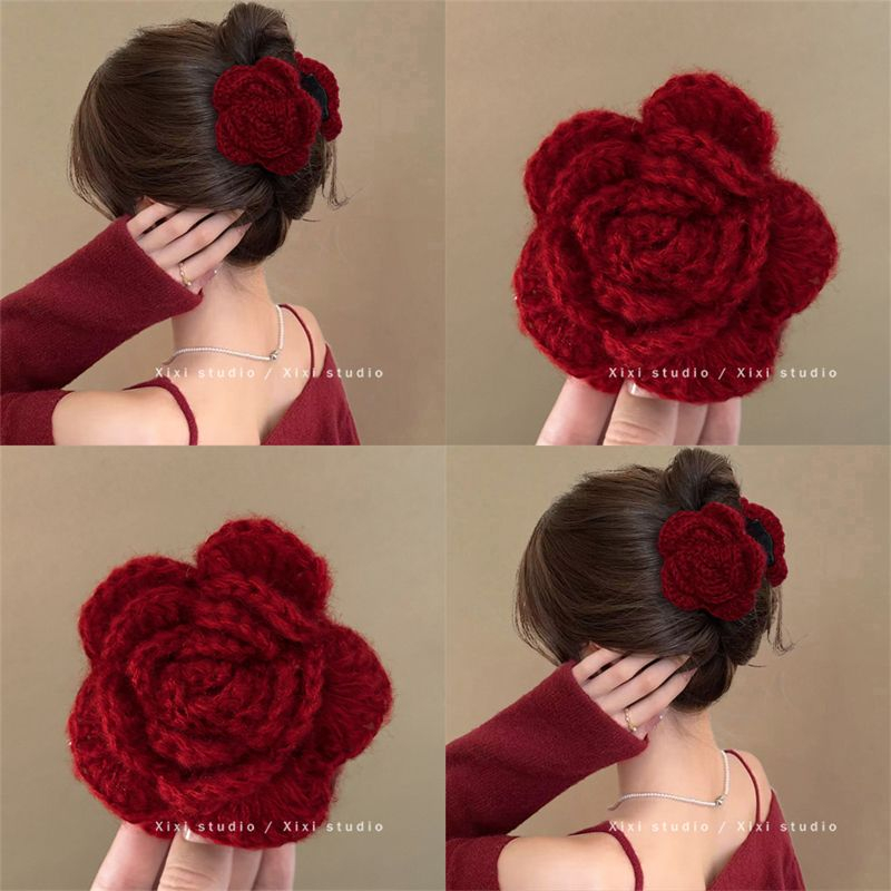 爆款回归！毛线花朵发夹！气质时尚边夹高颜值刘海夹盘发器鲨鱼夹