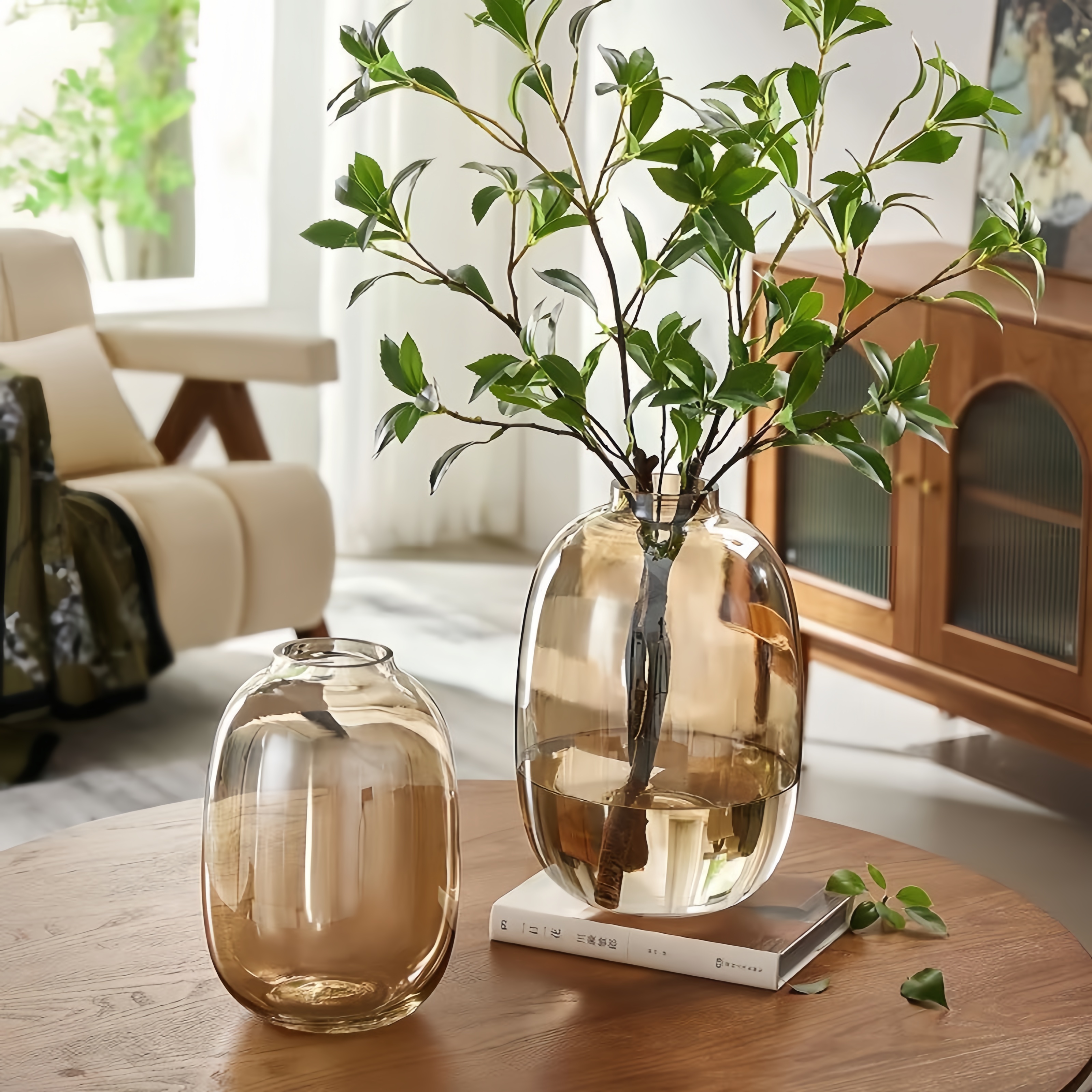 GUIG【可落地】马醉木花瓶玻璃透明龟背竹大肚南天竹吊钟专用文昌竹