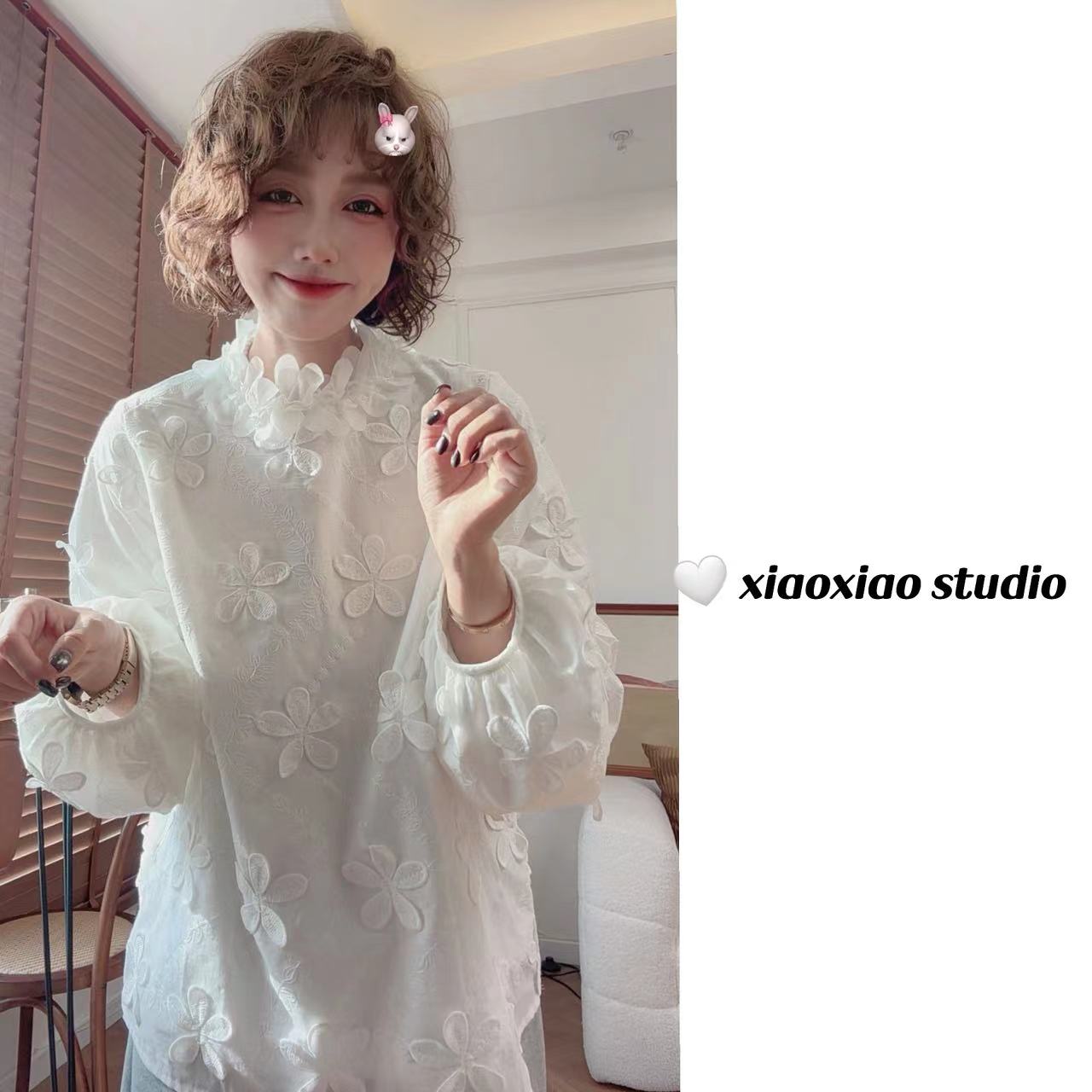 【一秒心动】【内里加绒】【重工立体花面料】潇潇自制刺绣花衬衣XM1197