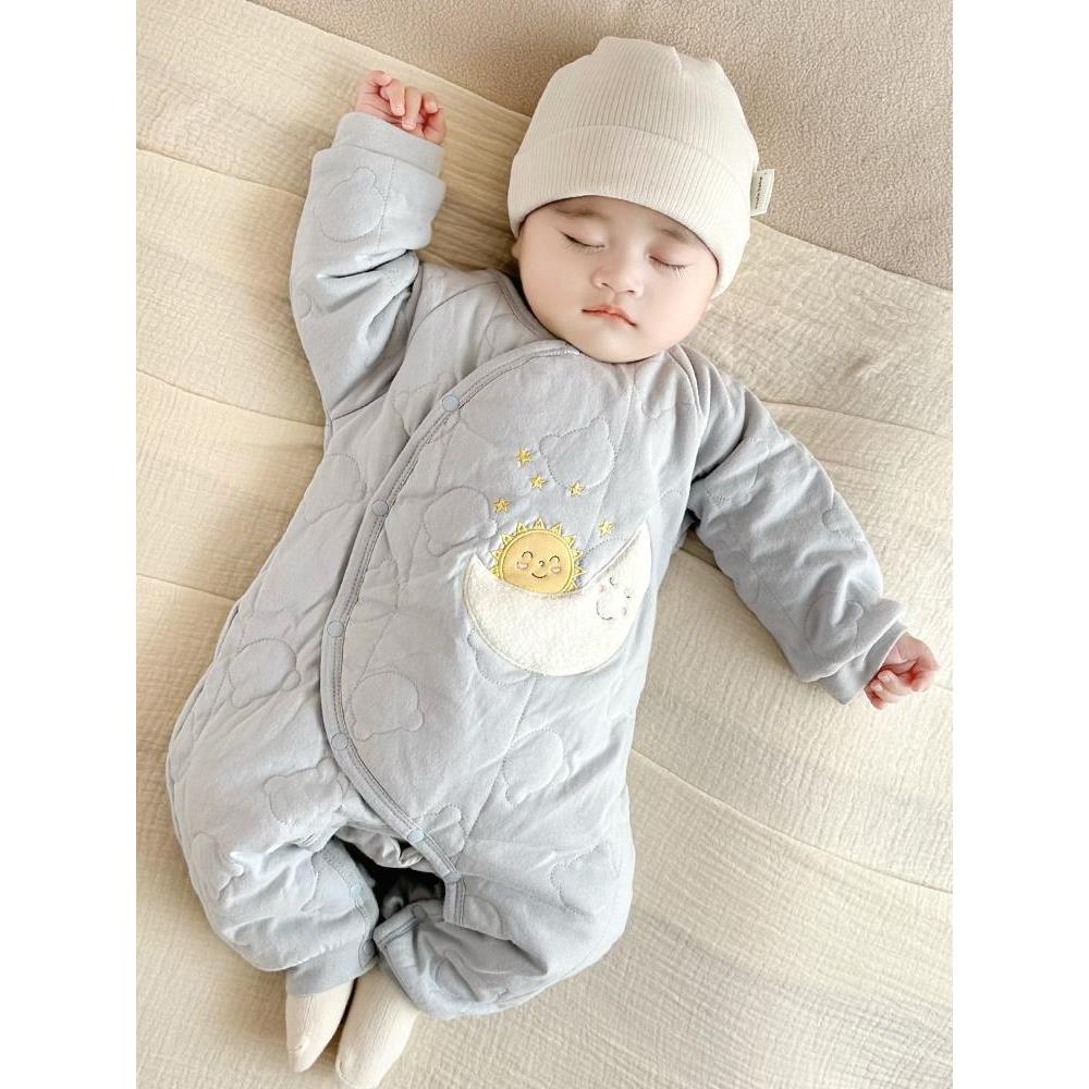 婴儿宝宝新生儿新生婴婴幼儿秋冬季秋冬装连体衣加厚保暖棉服加绒