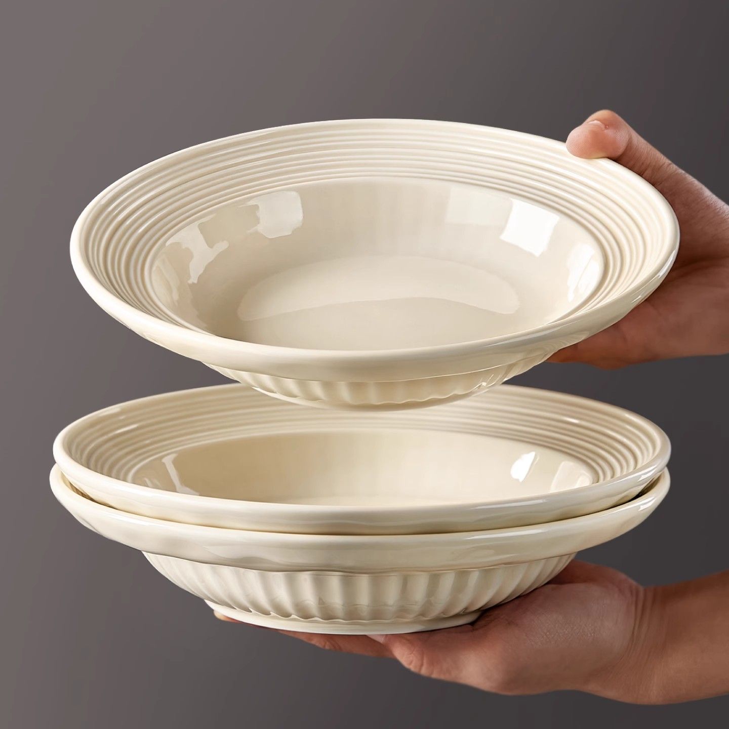 2只法式草帽盘高颜值陶瓷简约高级意面家用西餐盘子汤盘沙拉菜盘