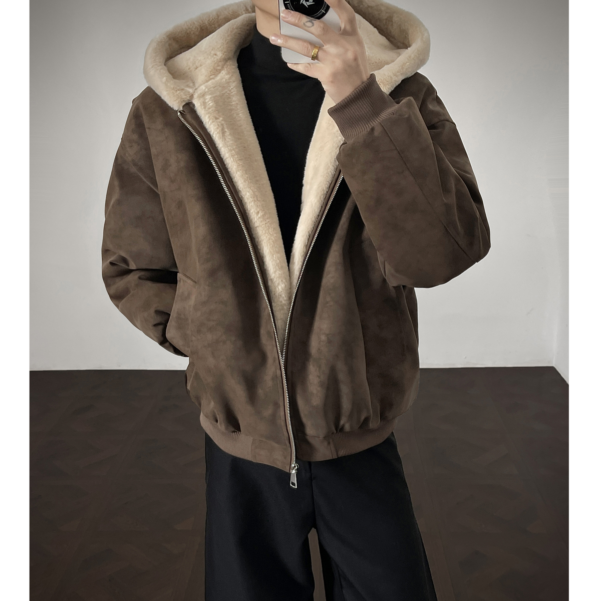 OWH【800克重磅绒毛】美式休闲座山雕夹克上衣高街百搭帅气连帽外套