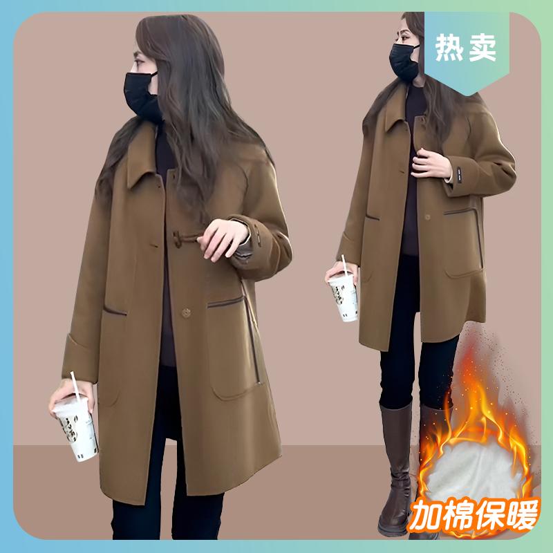 今年流行小个子高级感气质2025秋冬新款中长款大衣咖色夹棉外套女